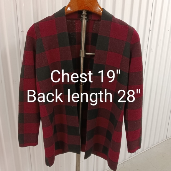 Talbots Merino Wool Buffalo Check Plaid Open-Front Sweater - Picture 7 of 9